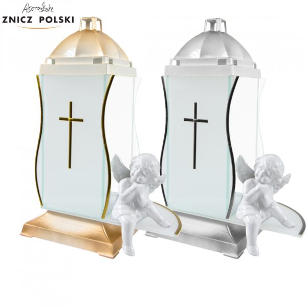 Znicz GLASS ANIOŁ biały