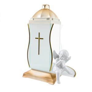 Znicz GLASS ANIOŁ biały