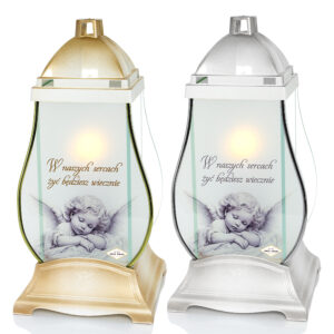 Znicz GLASS GRUSZKA ANIOŁ RETRO biały