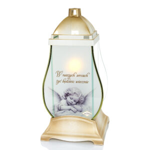 Znicz GLASS GRUSZKA ANIOŁ RETRO biały