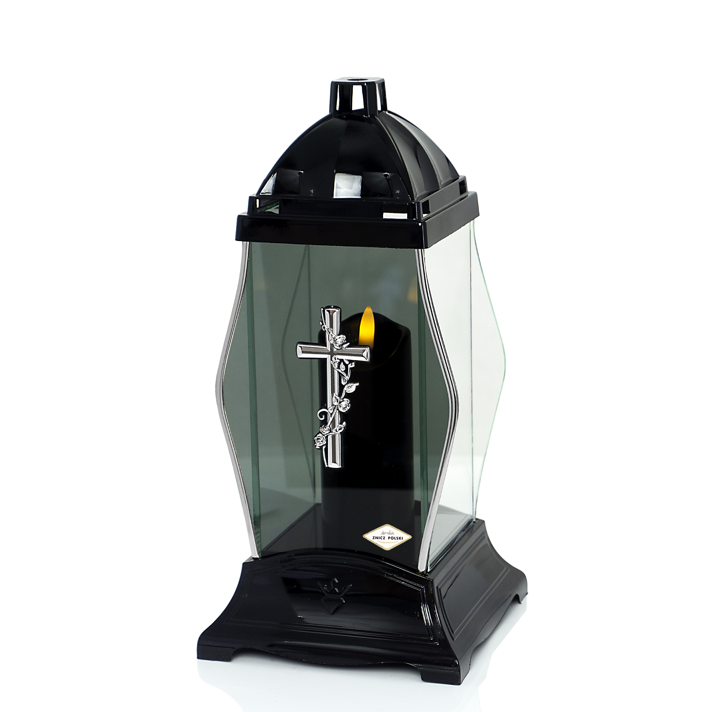 Znicz GLASS KRYSZTAŁ KRZYŻ czarny
