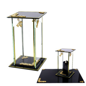 Znicz kapliczka GLASS KWADRAT DEKOR czarno-złoty