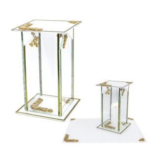 Znicz kapliczka GLASS KWADRAT DEKOR biało-złoty