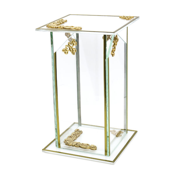 Znicz kapliczka GLASS KWADRAT DEKOR biało-złoty