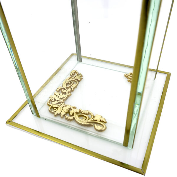 Znicz kapliczka GLASS KWADRAT DEKOR biało-złoty