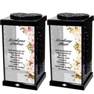 Znicz LATARNIA GRACJA CZARNA z dedykacją dla mamy, taty, siostry, brata, babci, dziadka, żony lub męża