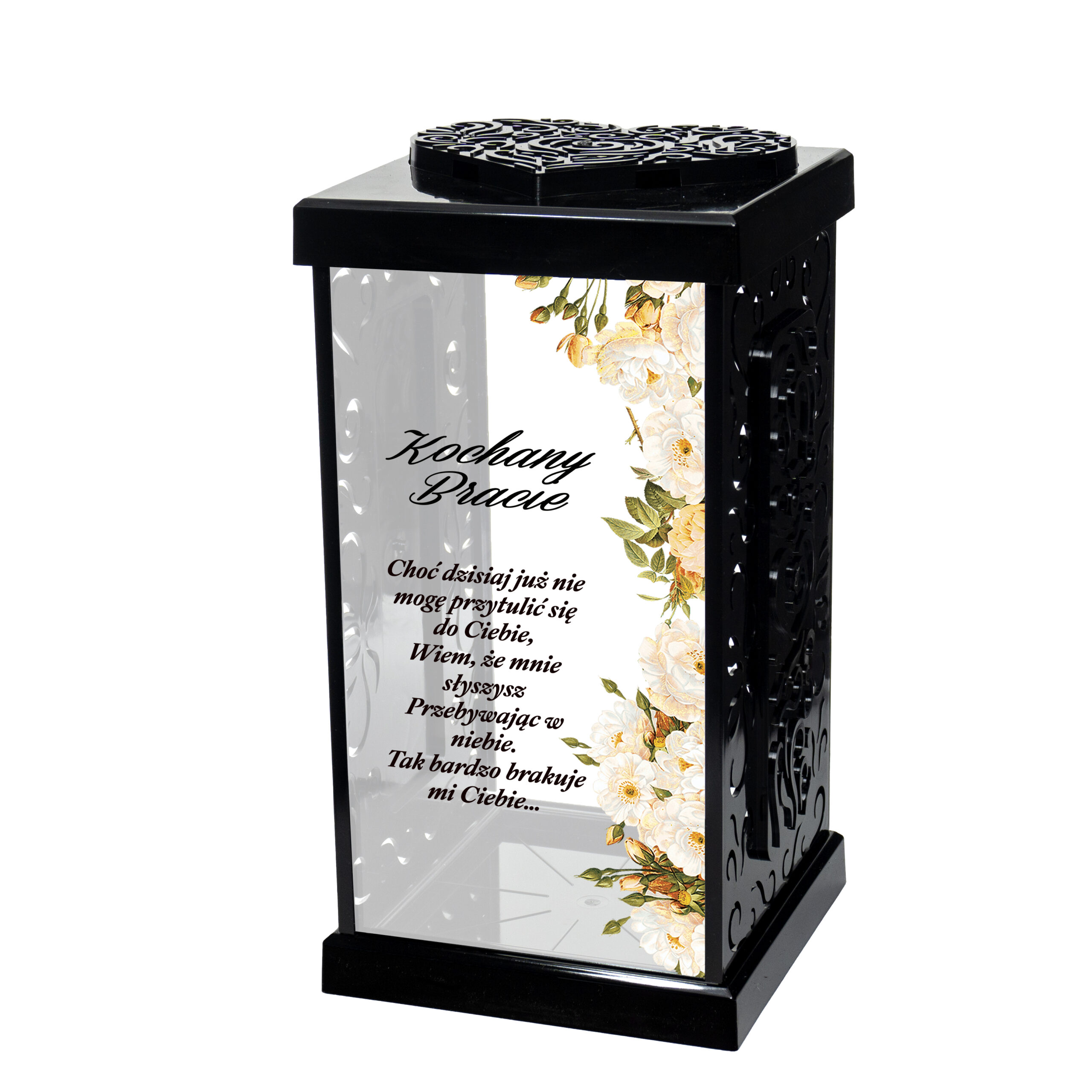 Znicz LATARNIA GRACJA CZARNA z dedykacją dla mamy, taty, siostry, brata, babci, dziadka, żony lub męża