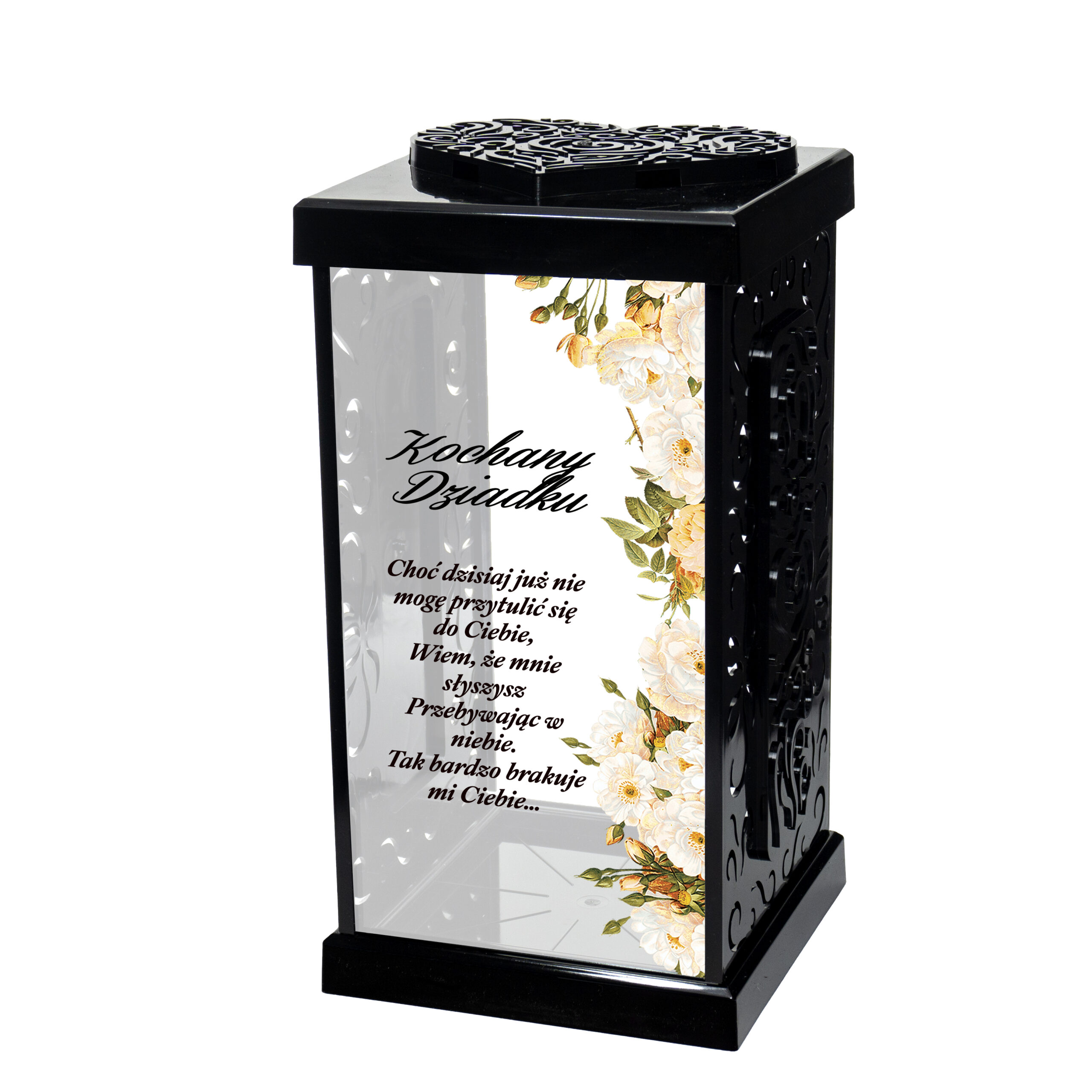 Znicz LATARNIA GRACJA CZARNA z dedykacją dla mamy, taty, siostry, brata, babci, dziadka, żony lub męża