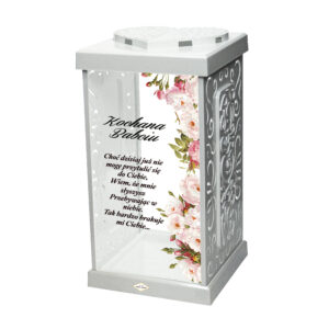 Znicz LATARNIA GRACJA BIAŁA z dedykacją dla mamy, taty, siostry, brata, babci, dziadka, żony lub męża