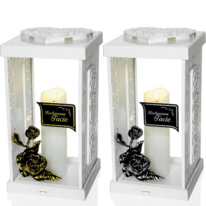 Znicz LATARNIA GRACJA RÓŻA TACIE biały