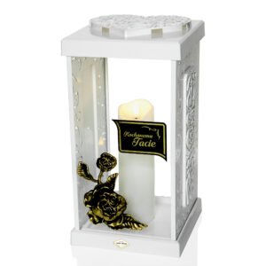 Znicz LATARNIA GRACJA RÓŻA TACIE biały