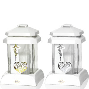 Znicz PRIMA MINI KRZYŻ SERCE biały