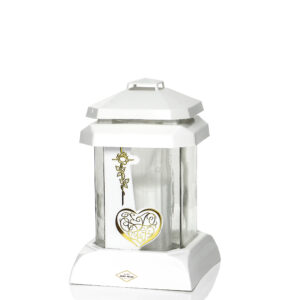 Znicz PRIMA MINI KRZYŻ SERCE biały