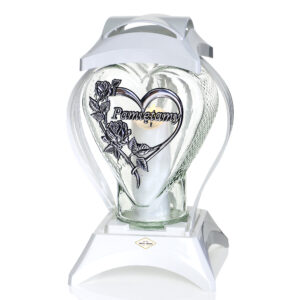 Znicz SERCE RAMKA PAMIĘTAMY biało-srebrny