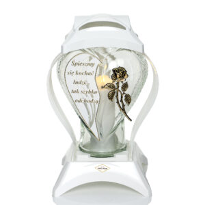 Znicz SERCE RAMKA DEDYKACJA RÓŻA biało złoty