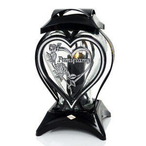 Znicz SERCE RAMKA PAMIĘTAMY czarno-srebrny