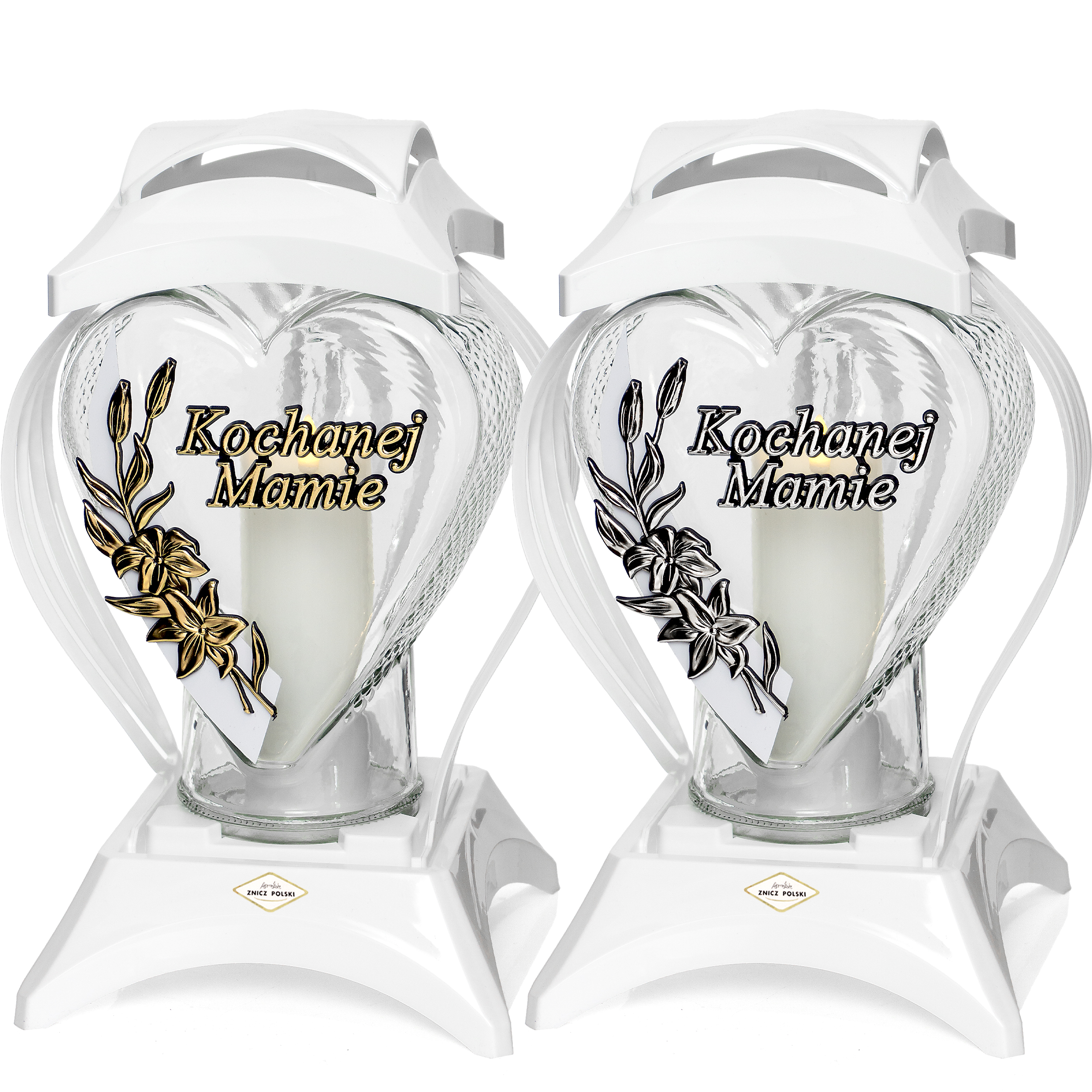 Znicz SERCE RAMKA LILIA MAMIE biały