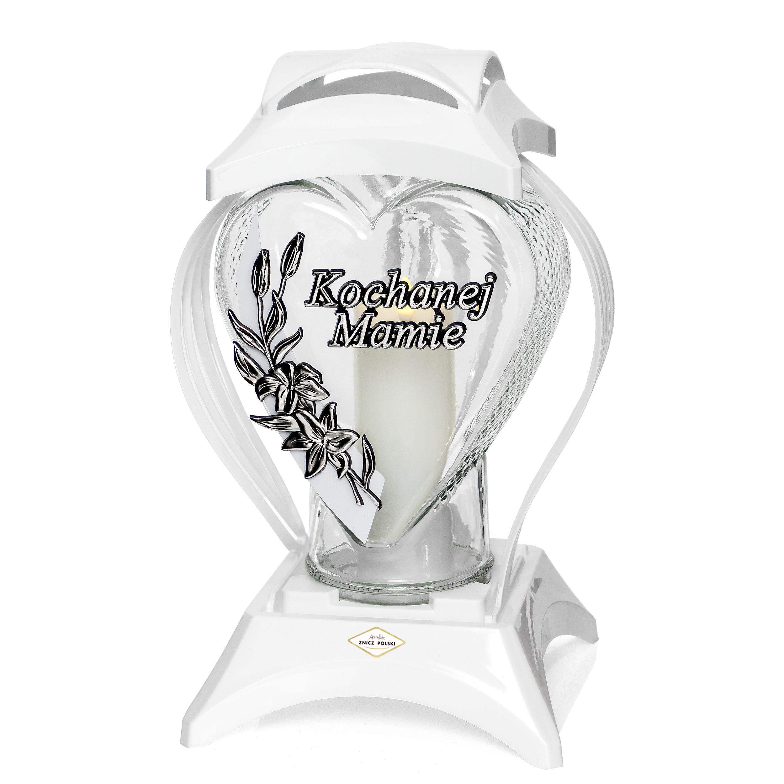 Znicz SERCE RAMKA LILIA MAMIE biały