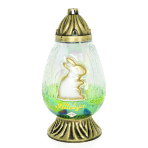 Znicz wielkanocny J14 ZAJĄCZEK ALLELUJA zielono-złoty
