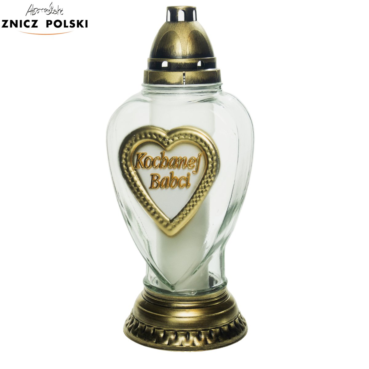 Znicz L1510 KOCHANEJ BABCI SERCE biało-złoty