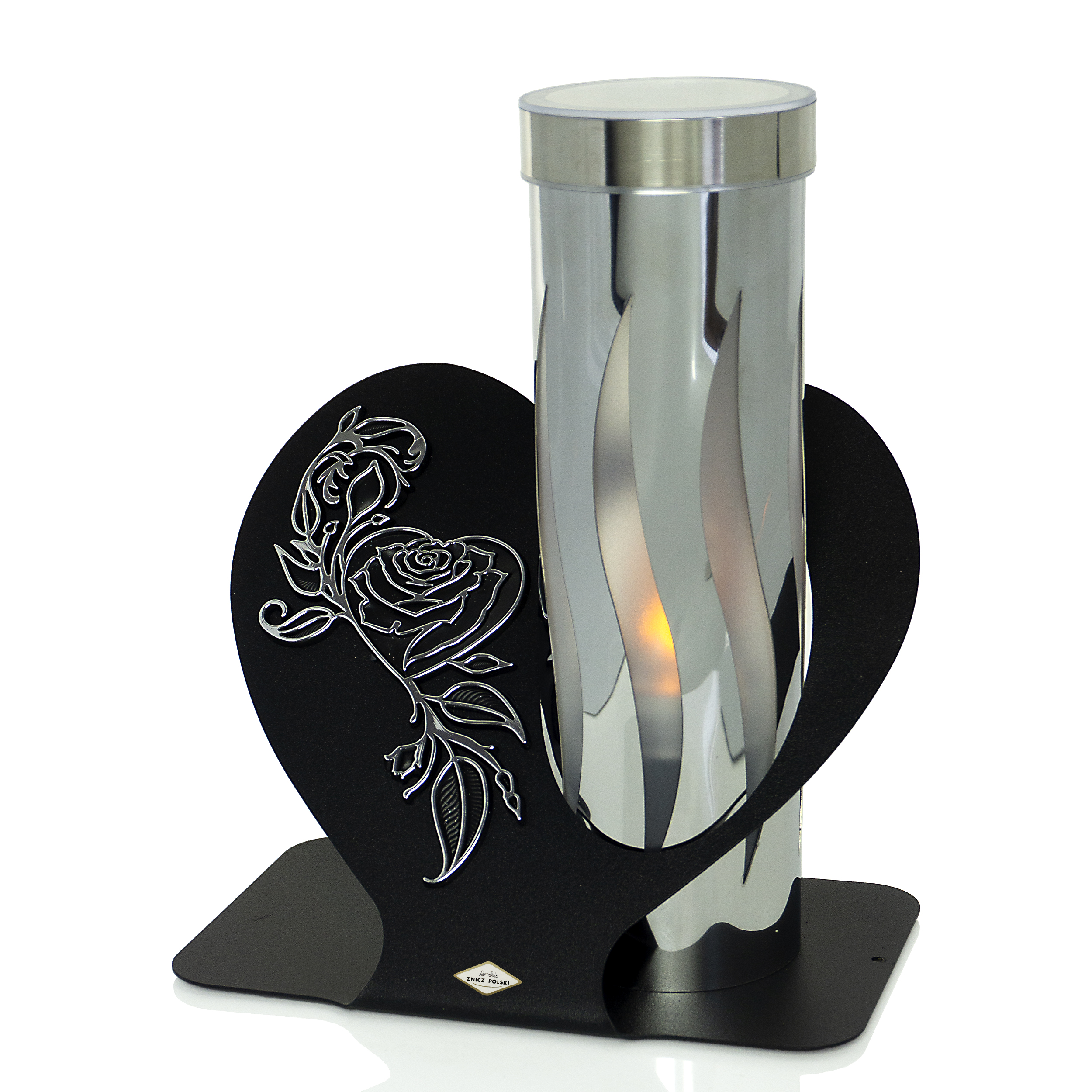 Znicz solarny SOLAR METAL SERCE RÓŻA AŻUR